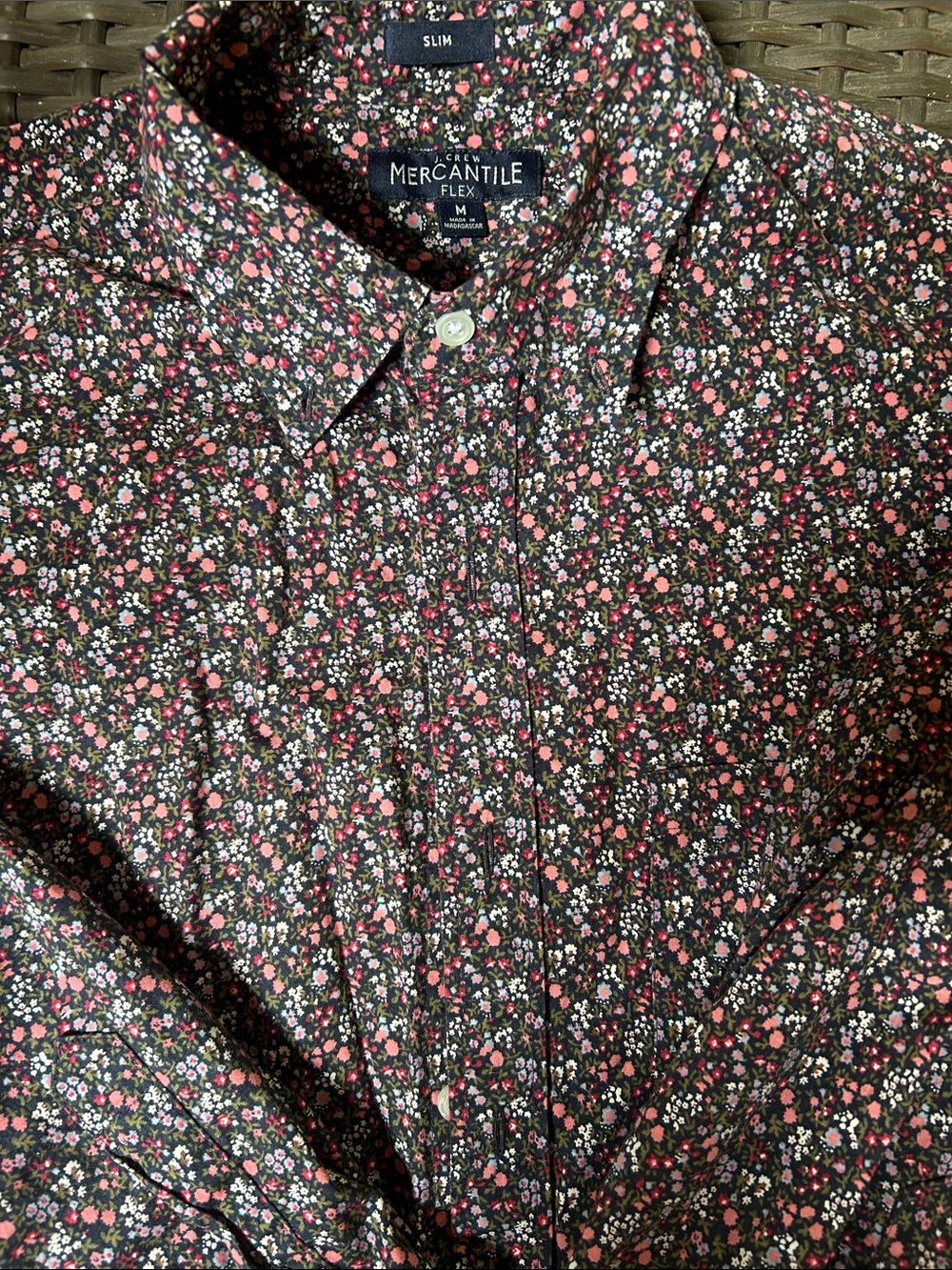 J. Crew Black Button-Down Shirt with Pink & White Floral Print